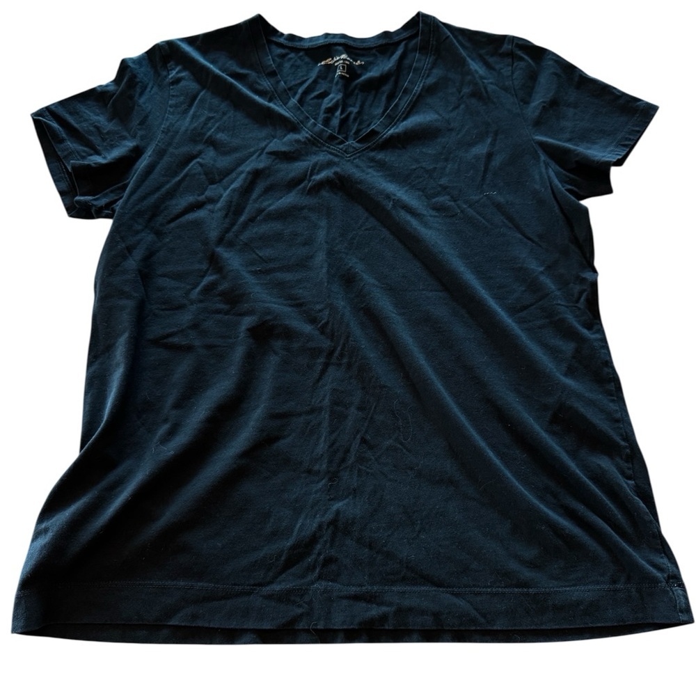 Eddie Bauer Black V-Neck Short Sleeve Tee L